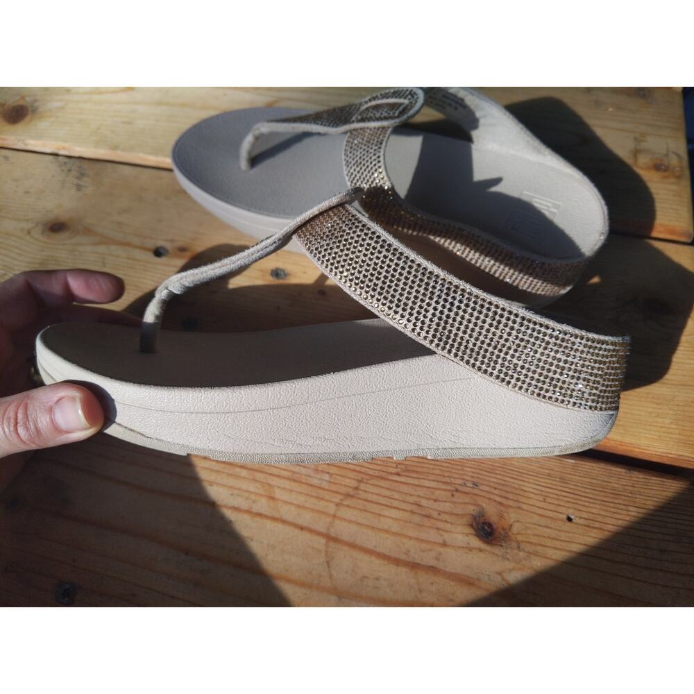 FitFlop Rhinestone Embellished Thong Sandal Taupe Beige Comfort Platform 7 - Picture 7 of 9